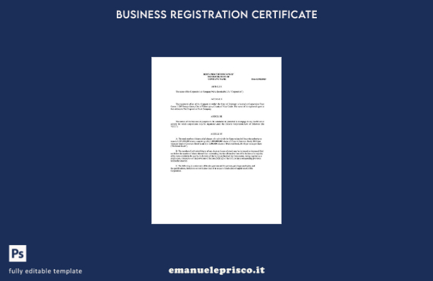 stile verificato Certificato di incorporazione del Delaware USA Modello Word e P